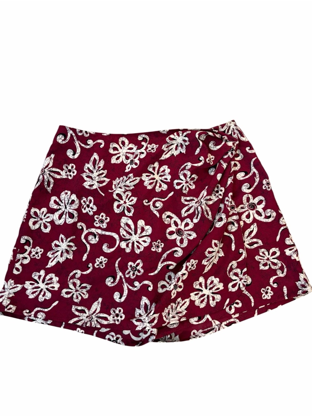 Newport News Easy Style Wrap Maroon Skort Hawaiian Print Size 16 Resort Travel